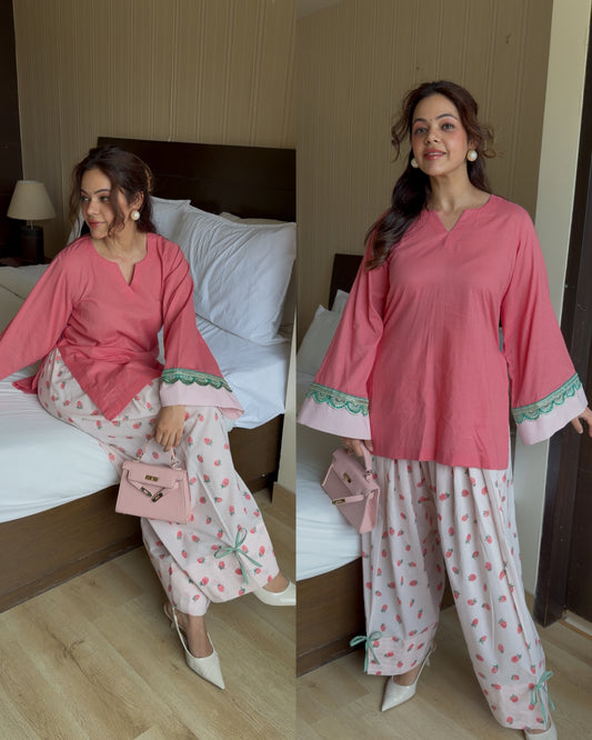 Strawberry pastel farsi salwar set