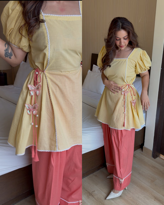 Flared kurta farsi butterflies set