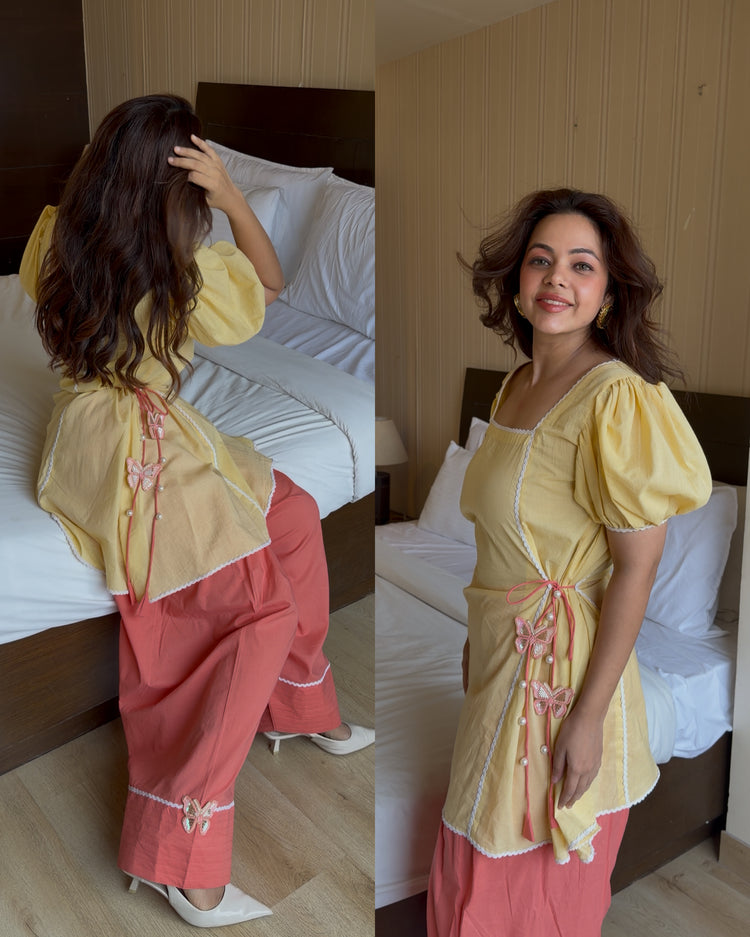 Flared kurta farsi butterflies set