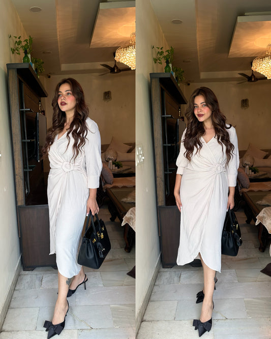 Cotton crinkled draped dress