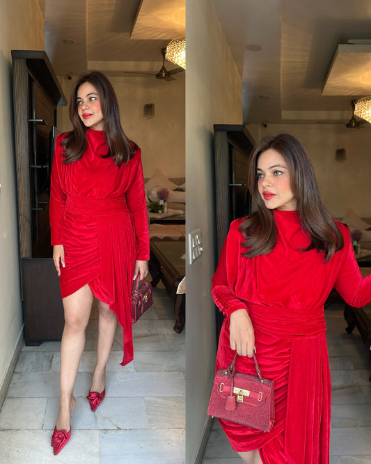 Red velvet cake drape dress