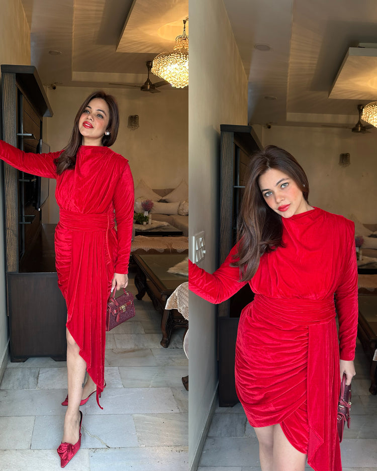 Red velvet cake drape dress