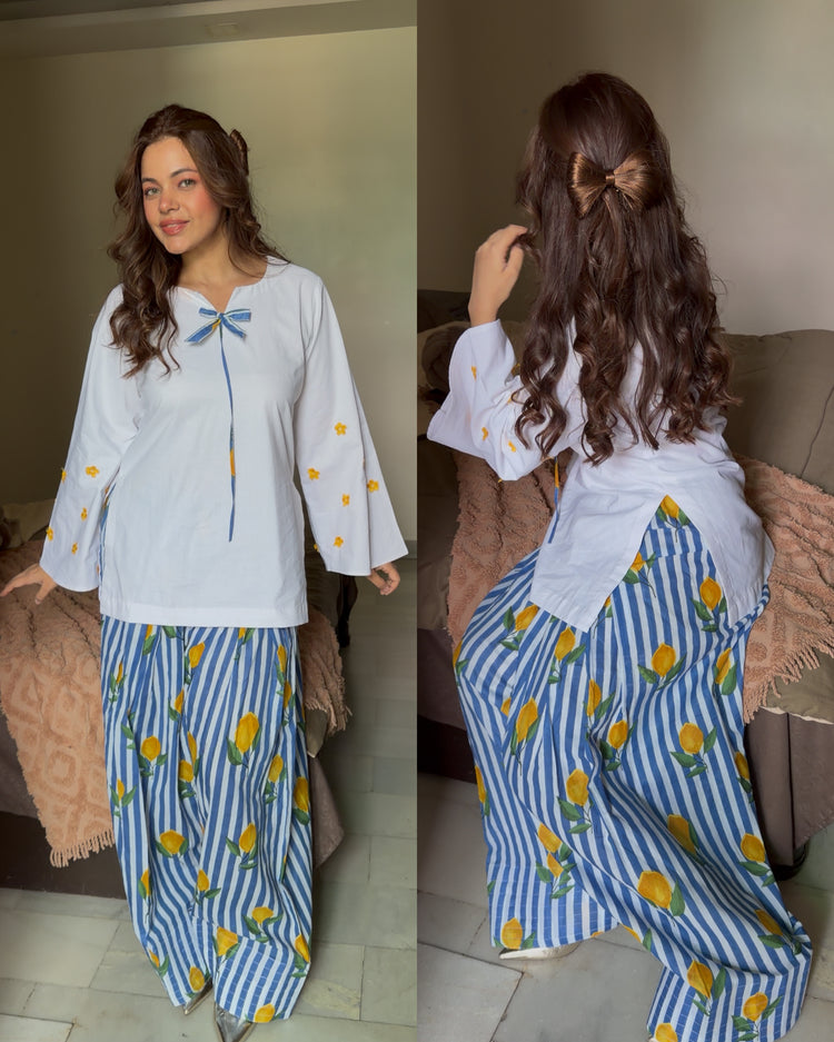 Lemon stripe farsi kurta set