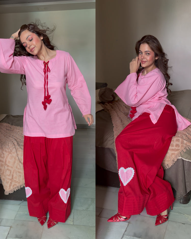 Pink red hearts farsi cotton set