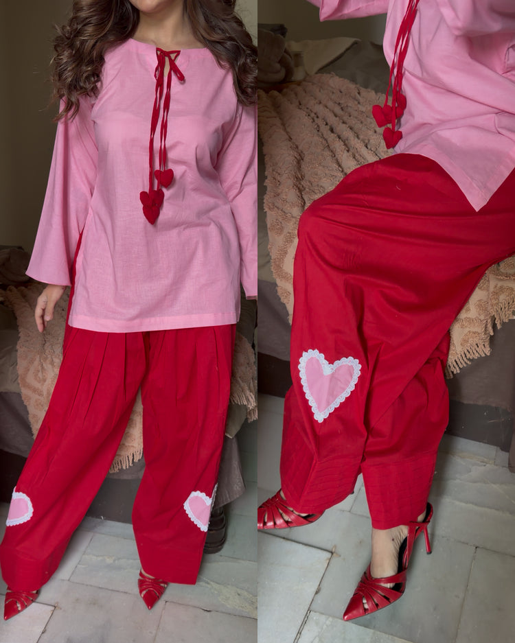 Pink red hearts farsi cotton set