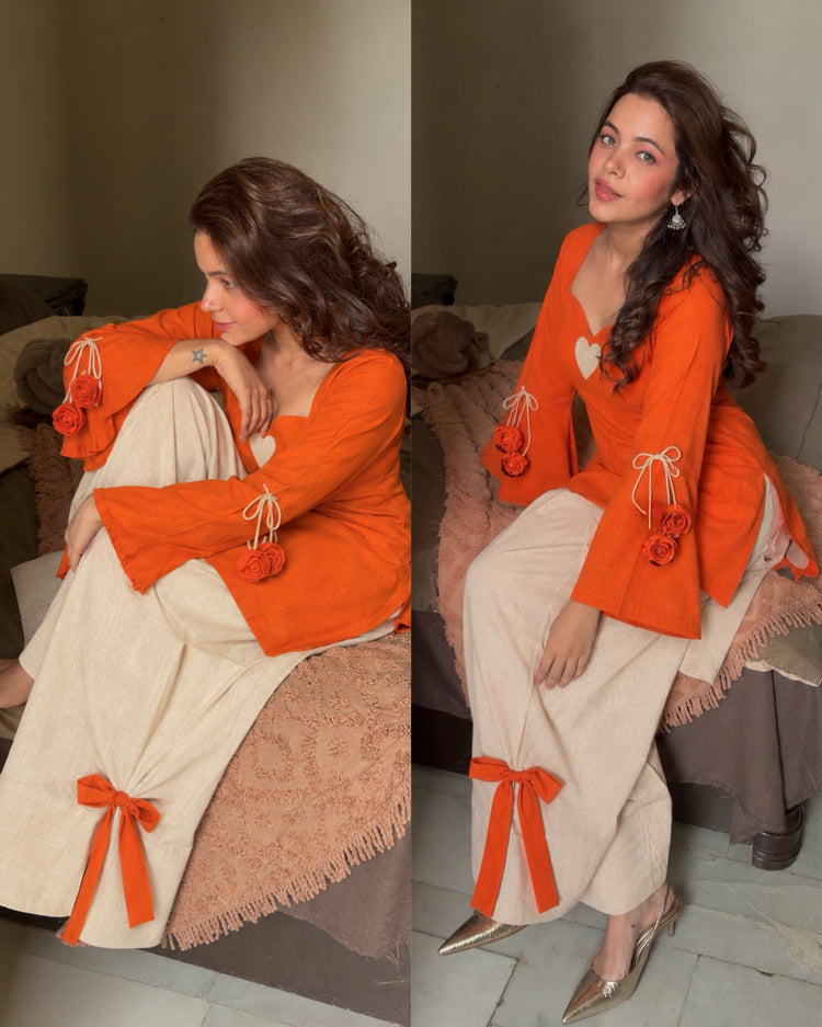 Orange beige heart rose farsi set