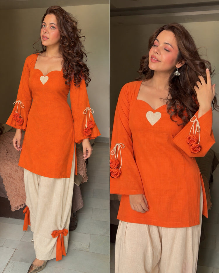 Orange beige heart rose farsi set