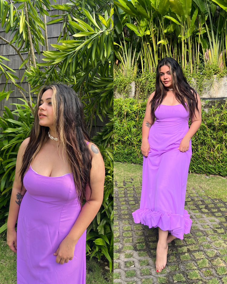 Purple resort wear frill maxi