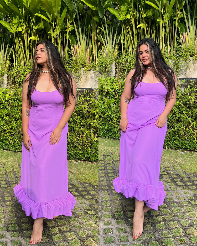 Purple resort wear frill maxi