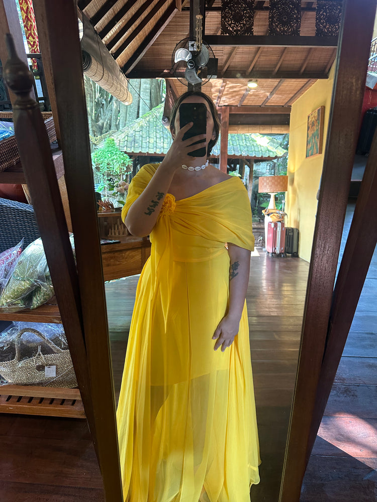 Yellow resort wear rose gown