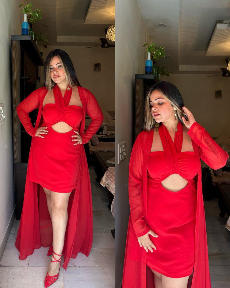 Red tube dress jacket set