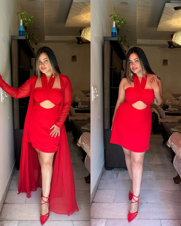 Red tube dress jacket set