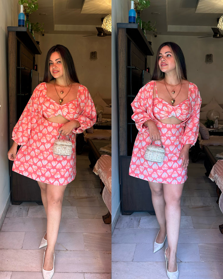 Pink heart blouse dress set