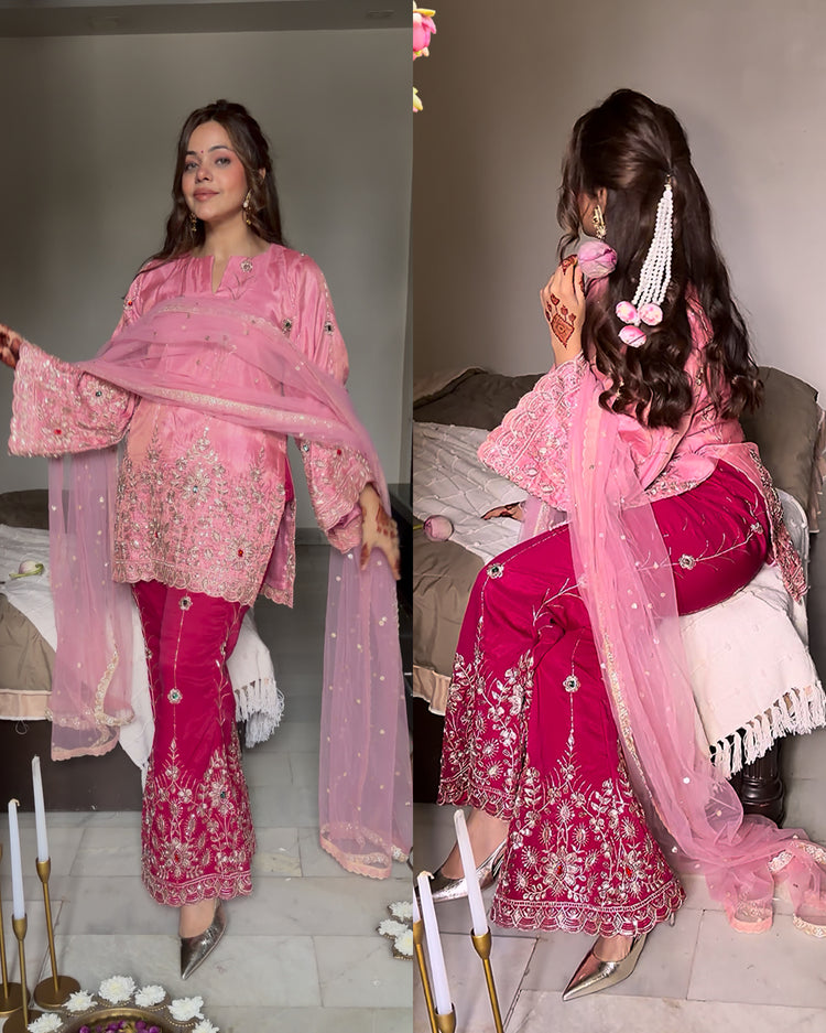 Onion pink magenta bell bottoms suit
