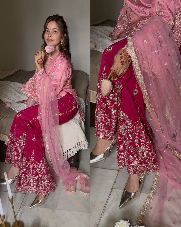 Onion pink magenta bell bottoms suit