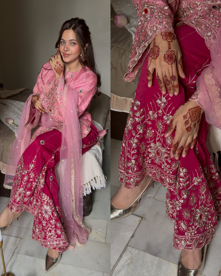 Onion pink magenta bell bottoms suit