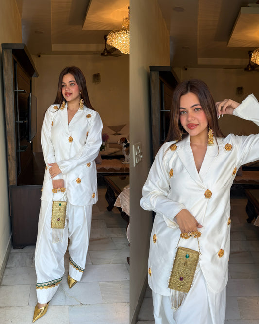 White silk farsi gold work set