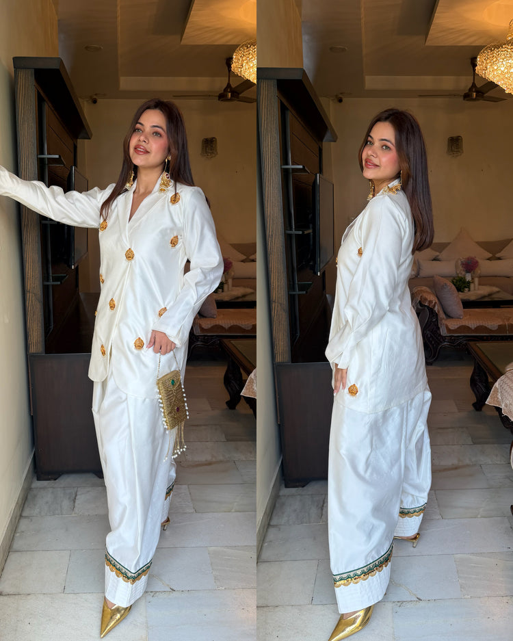 White silk farsi gold work set