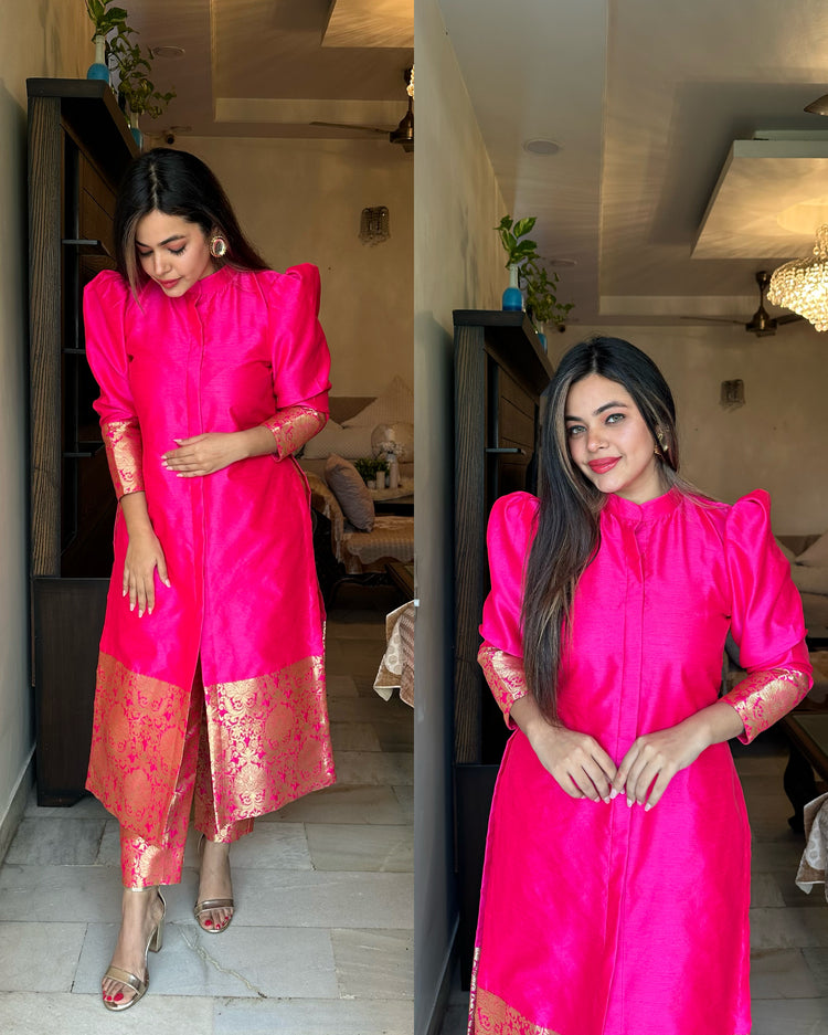 Hot pink silk border set