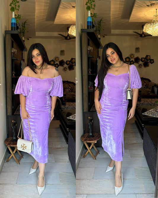 Purple velvet backless dress