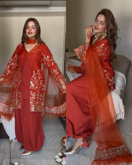 Rust heavy embroidery heart suit