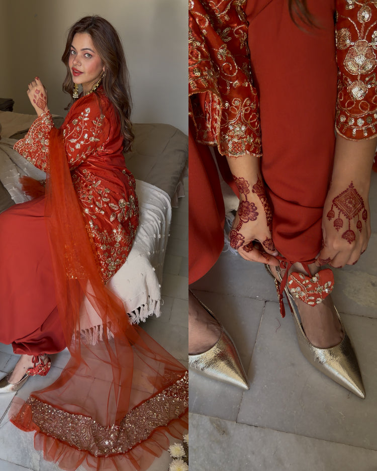 Rust heavy embroidery heart suit