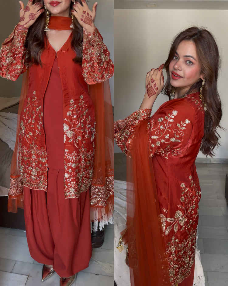 Rust heavy embroidery heart suit