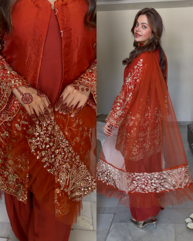 Rust heavy embroidery heart suit