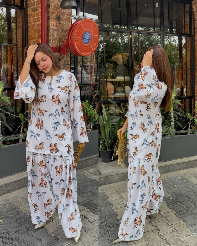Horse print farsi kurta set