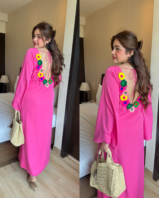 Pink crochet flower maxi
