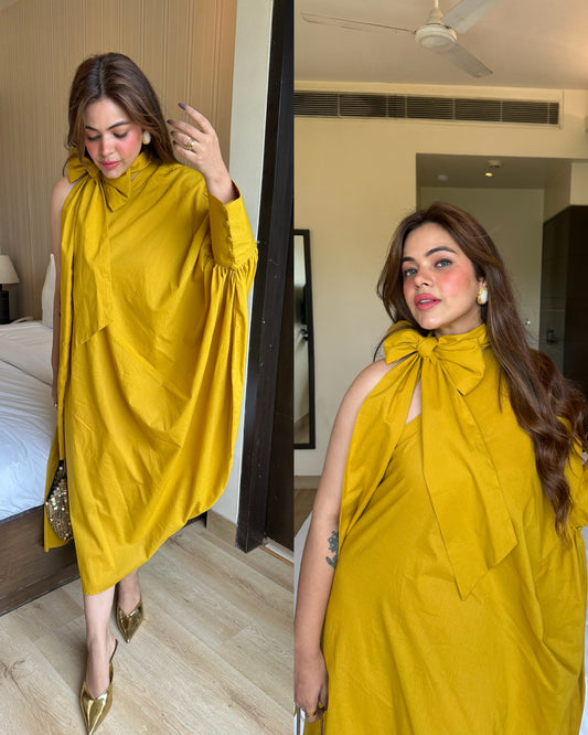 Mustard cotton easy drape dress