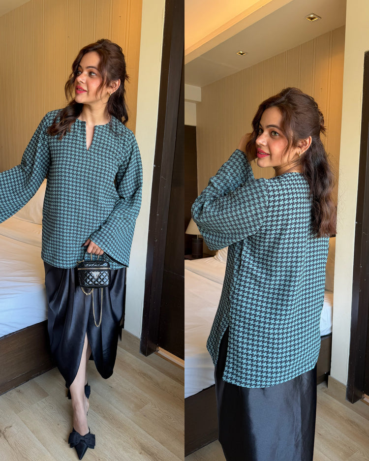 Houndstooth print kurti drape skirt