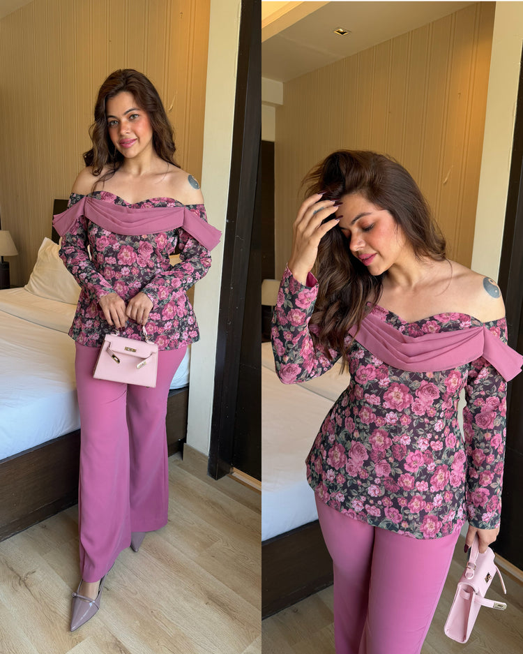 Dusty pink floral bell bottom set