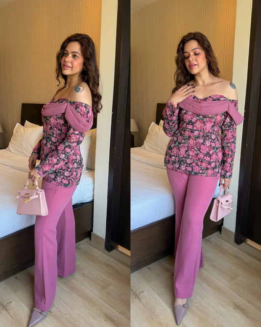 Dusty pink floral bell bottom set