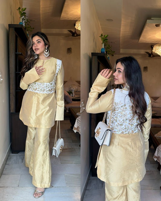 Golden white koti silk set