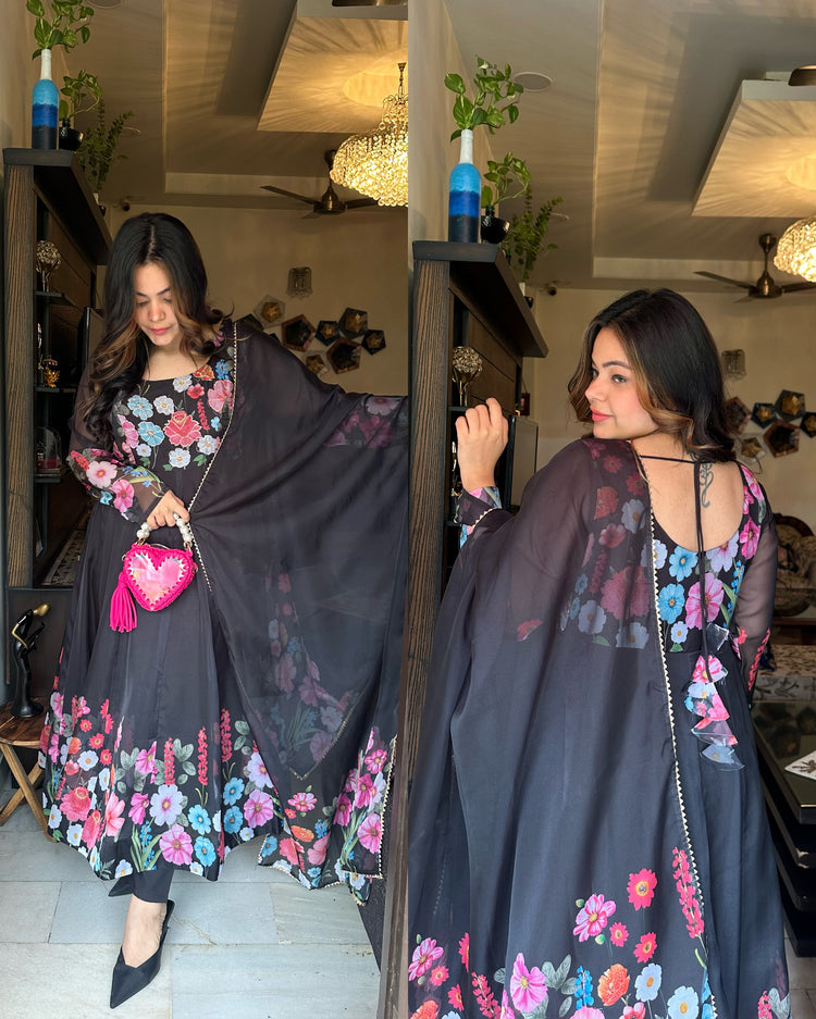 Black floral anarkali