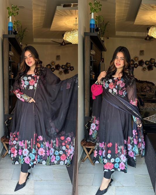 Black floral anarkali