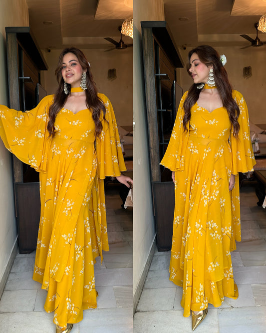 Mustard yellow haldi special flared suit