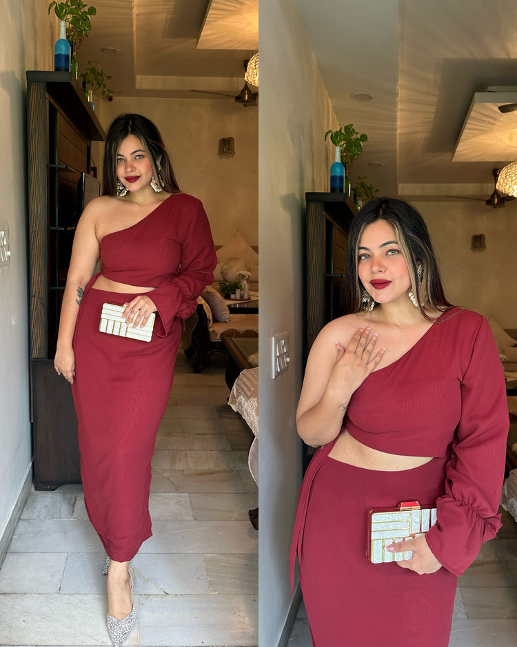 Maroon rose one shoulder dress