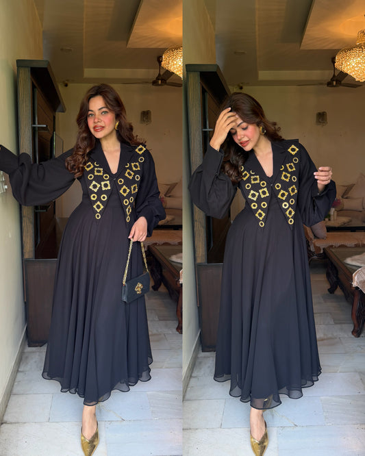 Gold work collar dress set