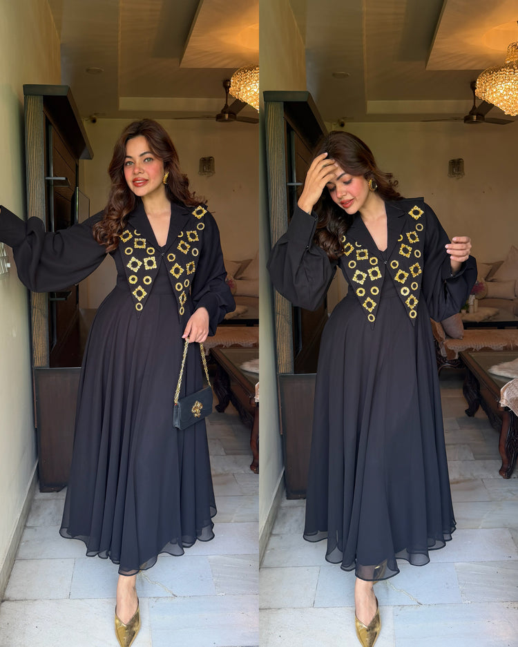 Gold work collar dress set