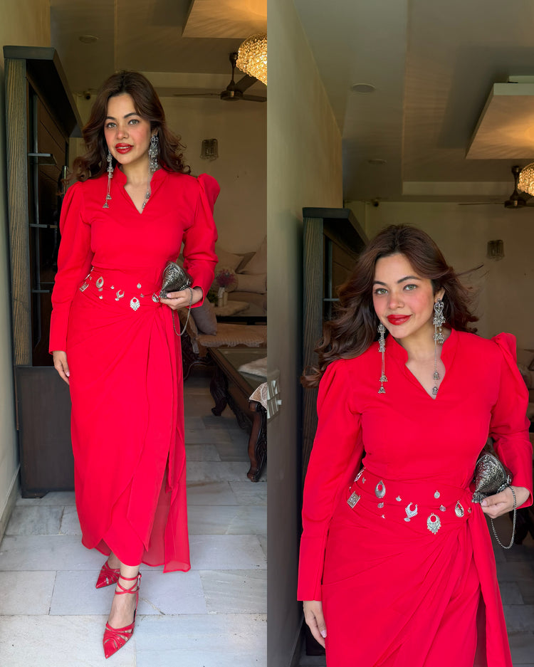 Red wrap skirt and dress set