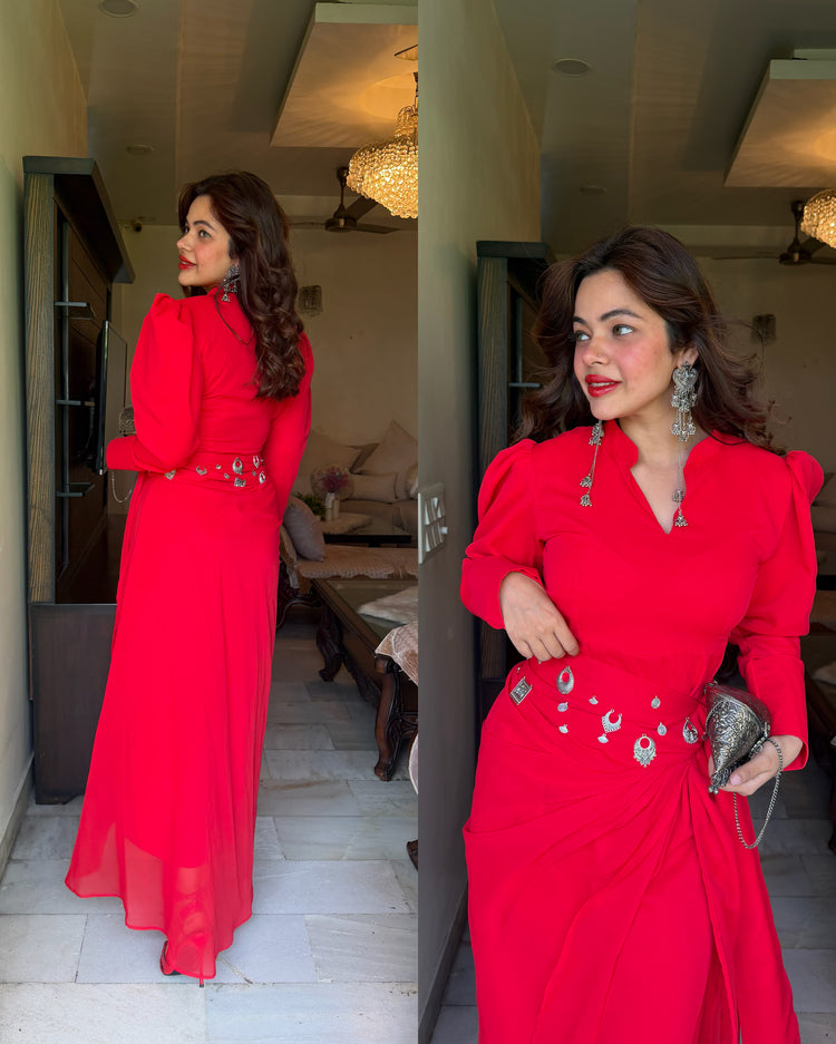 Red wrap skirt and dress set
