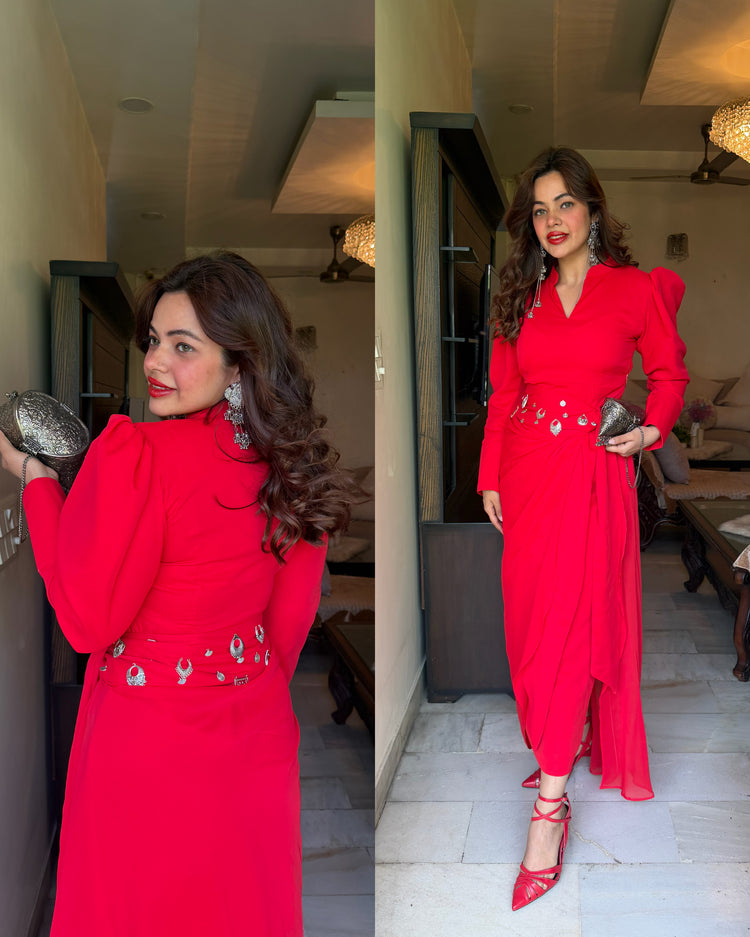 Red wrap skirt and dress set