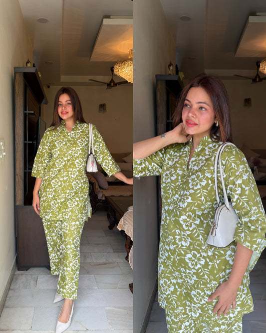 Green printed cotton co ord set