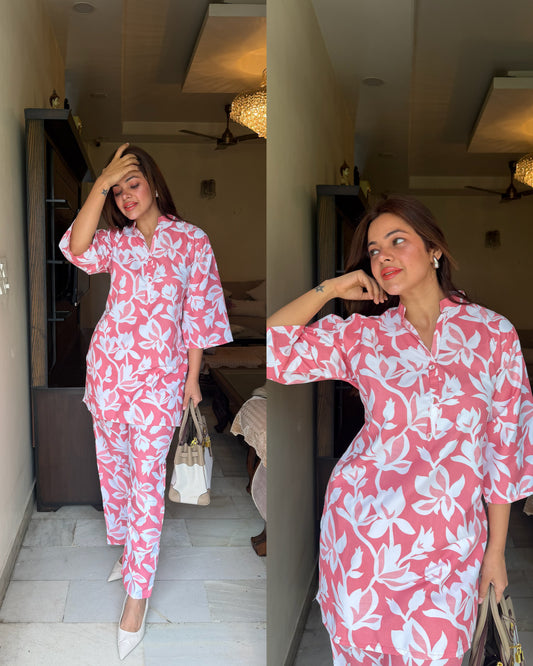 Peach printed cotton co ord set