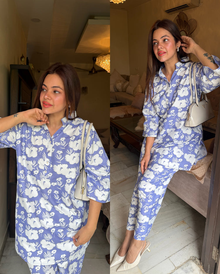 Purple printed cotton co ord set