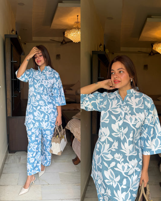 Blue printed cotton co ord set