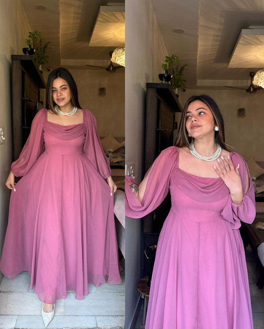 Dusty pink cowl gown