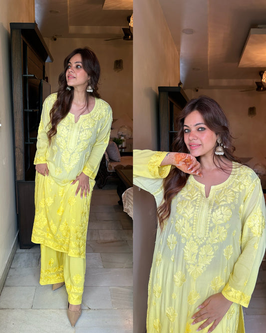 Yellow ombre chikankari set